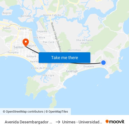 Avenida Desembargador Plínio Carvalho Pinto 991-1079 to Unimes - Universidade Metropolitana De Santos map