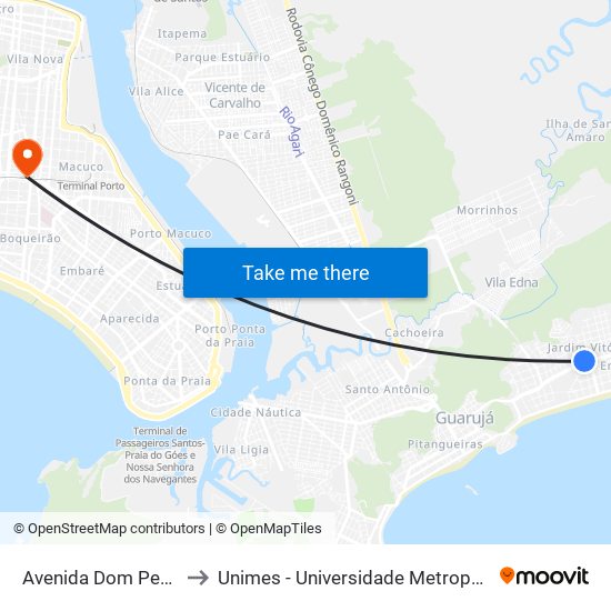 Avenida Dom Pedro I, 1415 to Unimes - Universidade Metropolitana De Santos map