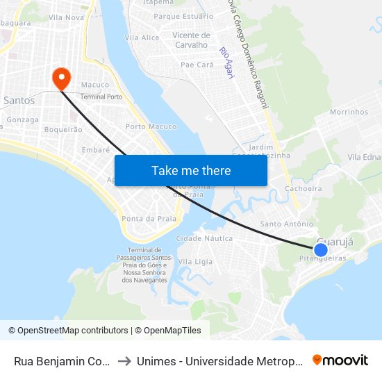 Rua Benjamin Constant 493 to Unimes - Universidade Metropolitana De Santos map