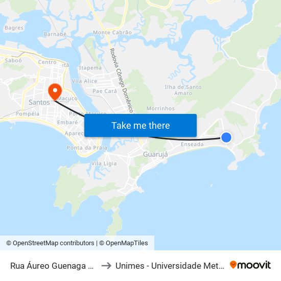 Rua Áureo Guenaga De Castro 54-100 to Unimes - Universidade Metropolitana De Santos map