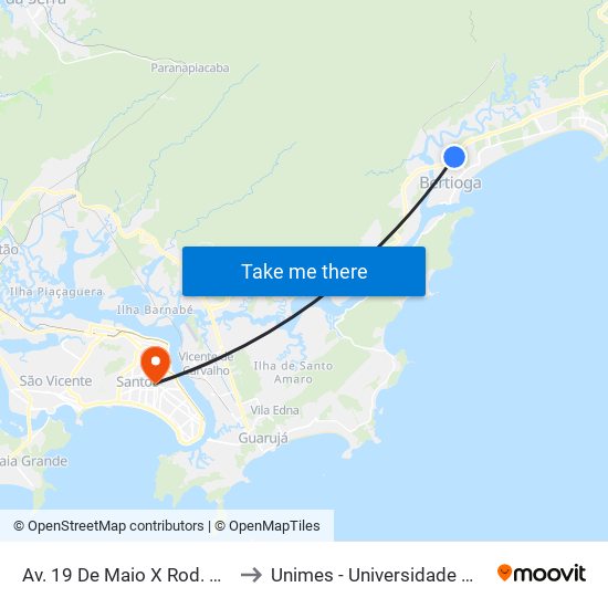 Av. 19 De Maio X Rod. Manoel Hyppolito Rego to Unimes - Universidade Metropolitana De Santos map