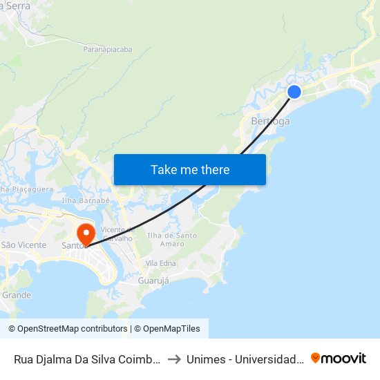 Rua Djalma Da Silva Coimbra X Rod. Manoel Hyppolito Rego to Unimes - Universidade Metropolitana De Santos map