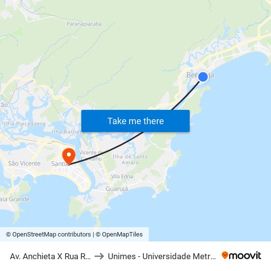 Av. Anchieta X Rua Rafael Costábile to Unimes - Universidade Metropolitana De Santos map
