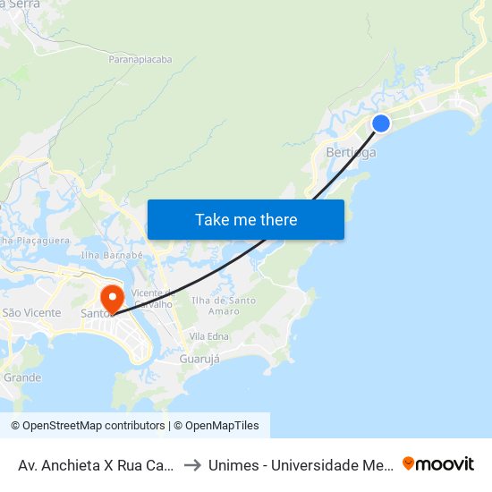 Av. Anchieta X Rua Carleal Emili Biaienda to Unimes - Universidade Metropolitana De Santos map