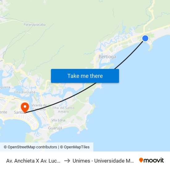Av. Anchieta X Av. Lucas Da Cruz Carvalho to Unimes - Universidade Metropolitana De Santos map