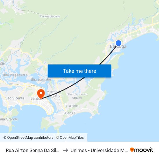 Rua Airton Senna Da Silva X Rua Osvaldo Cruz to Unimes - Universidade Metropolitana De Santos map