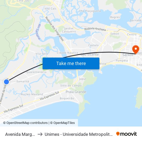 Avenida Marginal, 31 to Unimes - Universidade Metropolitana De Santos map