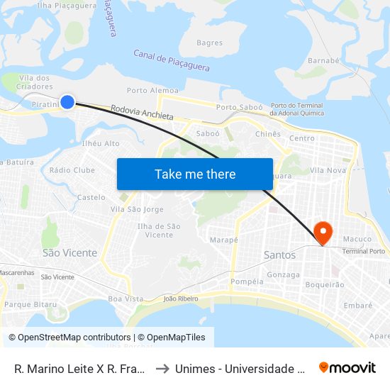 R. Marino Leite X R. Francisco Russo Da Silveira to Unimes - Universidade Metropolitana De Santos map