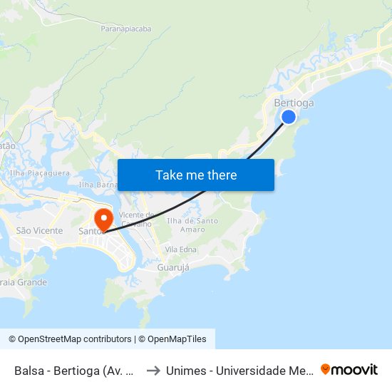 Balsa - Bertioga (Av. Henrique Costabile) to Unimes - Universidade Metropolitana De Santos map