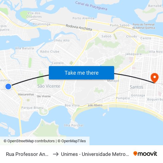 Rua Professor André Retz, 147 to Unimes - Universidade Metropolitana De Santos map