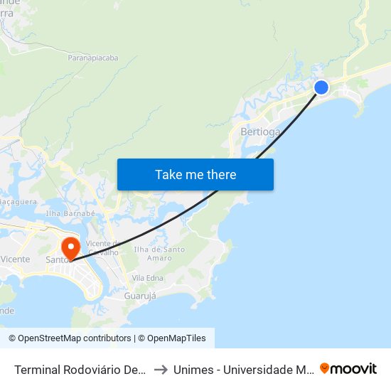 Terminal Rodoviário De Vista Linda (Bertioga) to Unimes - Universidade Metropolitana De Santos map