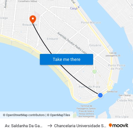 Av. Saldanha Da Gama (Senai) to Chancelaria Universidade Santa Cecília map