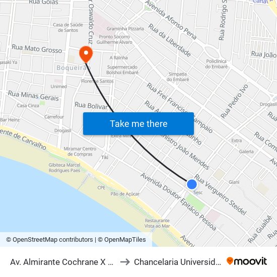 Av. Almirante Cochrane X R. Conselheiro Ribas to Chancelaria Universidade Santa Cecília map