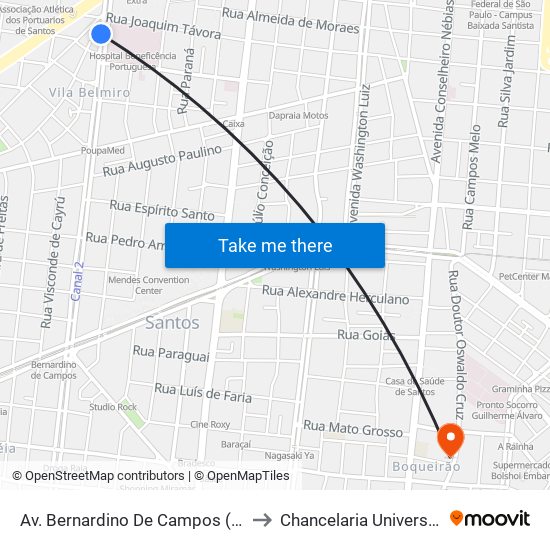 Av. Bernardino De Campos (Beneficência Portuguesa) to Chancelaria Universidade Santa Cecília map