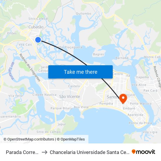 Parada Correios to Chancelaria Universidade Santa Cecília map