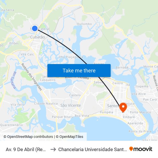 Av. 9 De Abril (Refinaria) to Chancelaria Universidade Santa Cecília map