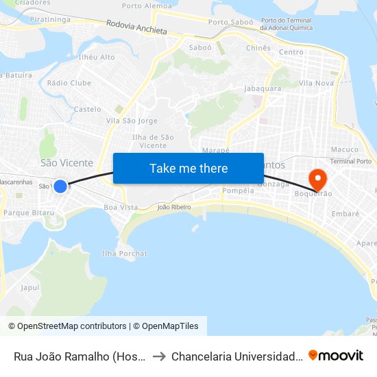 Rua João Ramalho (Hospital São José) to Chancelaria Universidade Santa Cecília map