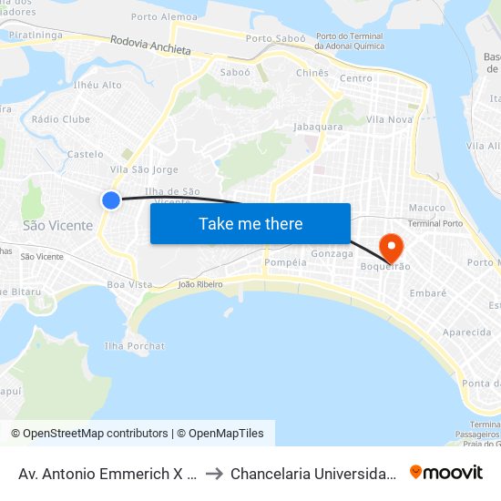 Av. Antonio Emmerich X Rua Costa Rêgo to Chancelaria Universidade Santa Cecília map