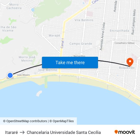 Itararé to Chancelaria Universidade Santa Cecília map
