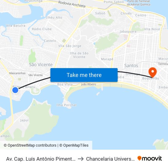 Av. Cap. Luís Antônio Pimenta (Centro De Convenções) to Chancelaria Universidade Santa Cecília map