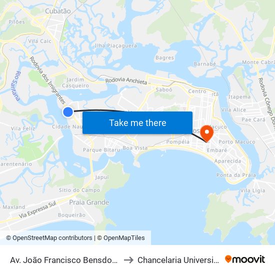 Av. João Francisco Bensdorp (Garagem Municipal) to Chancelaria Universidade Santa Cecília map