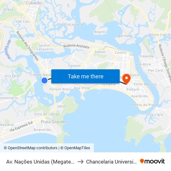 Av. Nações Unidas (Megatech/Ponte Dos Barreiros) to Chancelaria Universidade Santa Cecília map