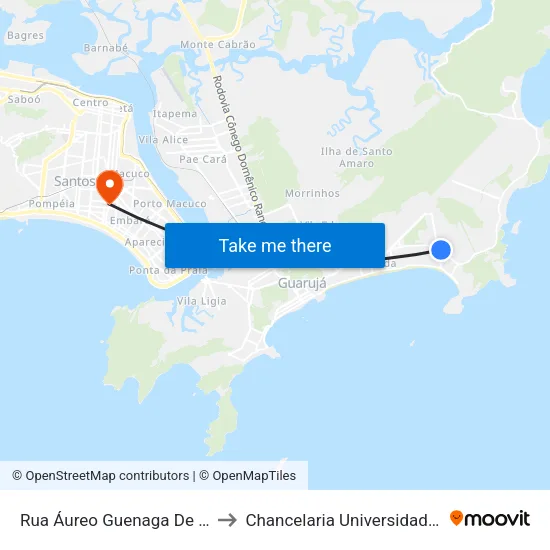 Rua Áureo Guenaga De Castro 54-100 to Chancelaria Universidade Santa Cecília map