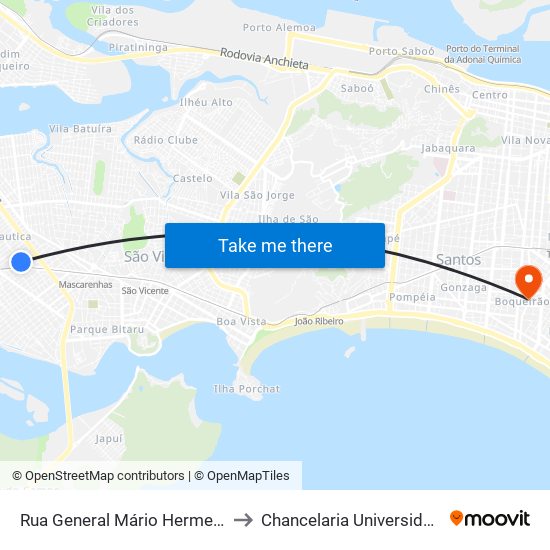 Rua General Mário Hermes Da Fonseca, 577 to Chancelaria Universidade Santa Cecília map