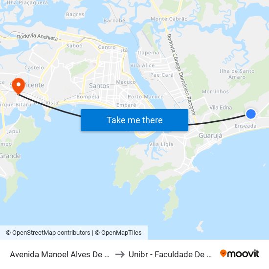 Avenida Manoel Alves De Moraes, 190 to Unibr - Faculdade De São Vicente map