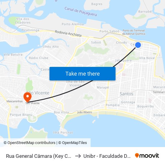 Rua General Câmara (Key Calçados/Couraro) to Unibr - Faculdade De São Vicente map