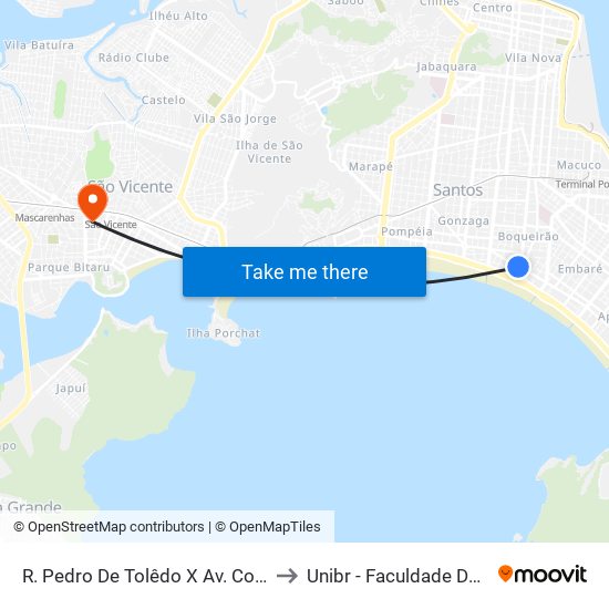 R. Pedro De Tolêdo X Av. Conselheiro Nébias to Unibr - Faculdade De São Vicente map