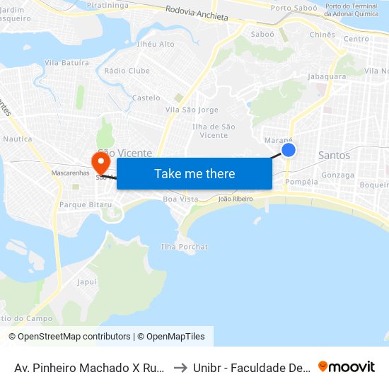 Av. Pinheiro Machado X Rua Carlos Gomes to Unibr - Faculdade De São Vicente map