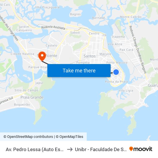 Av. Pedro Lessa (Auto Escola Detroit) to Unibr - Faculdade De São Vicente map