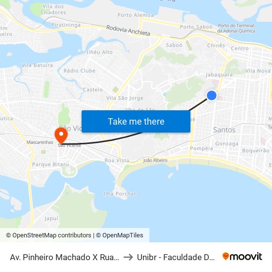 Av. Pinheiro Machado X Rua Joaquim Távora to Unibr - Faculdade De São Vicente map