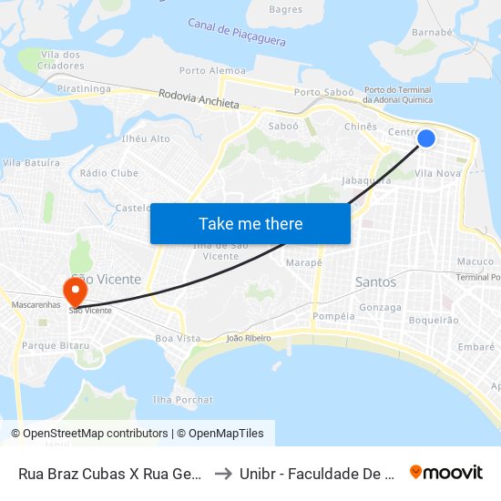 Rua Braz Cubas X Rua General Câmara to Unibr - Faculdade De São Vicente map