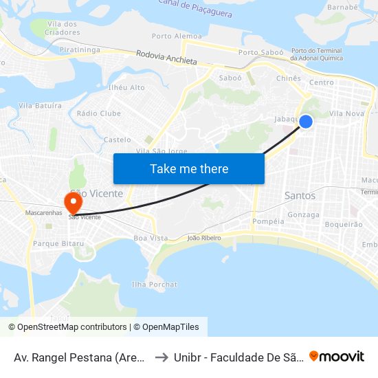 Av. Rangel Pestana (Arena Santos) to Unibr - Faculdade De São Vicente map