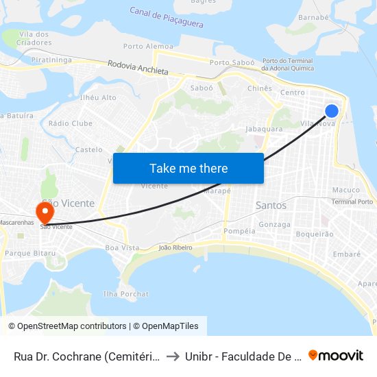 Rua Dr. Cochrane (Cemitério Do Paquetá) to Unibr - Faculdade De São Vicente map