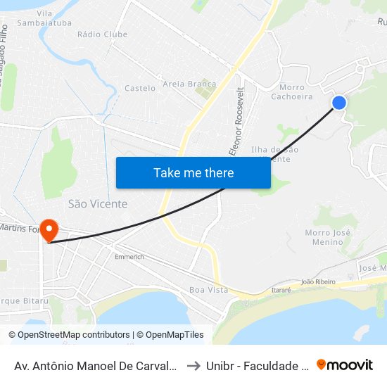 Av. Antônio Manoel De Carvalho (Lagoa Da Saudade) to Unibr - Faculdade De São Vicente map