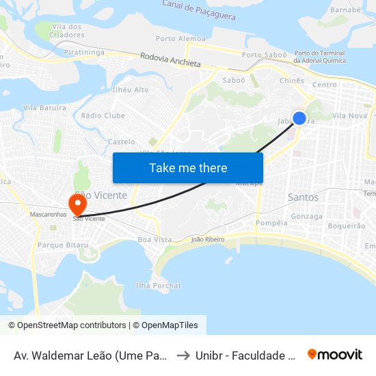 Av. Waldemar Leão (Ume Paulo Gomes Barbosa) to Unibr - Faculdade De São Vicente map