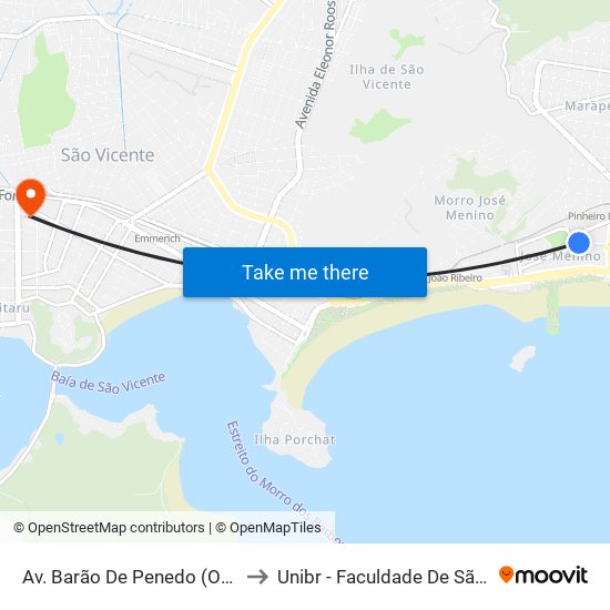 Av. Barão De Penedo (Orquidário) to Unibr - Faculdade De São Vicente map