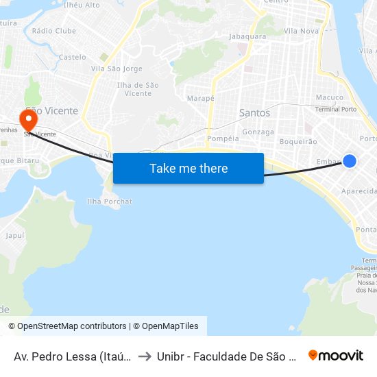 Av. Pedro Lessa (Itaú/Agu) to Unibr - Faculdade De São Vicente map