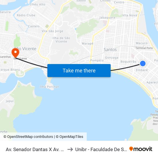 Av. Senador Dantas X Av. Pedro Lessa to Unibr - Faculdade De São Vicente map