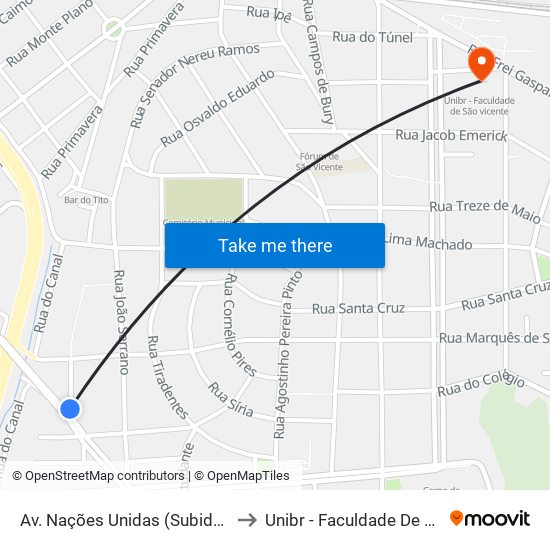 Av. Nações Unidas (Subida Do Viaduto) to Unibr - Faculdade De São Vicente map