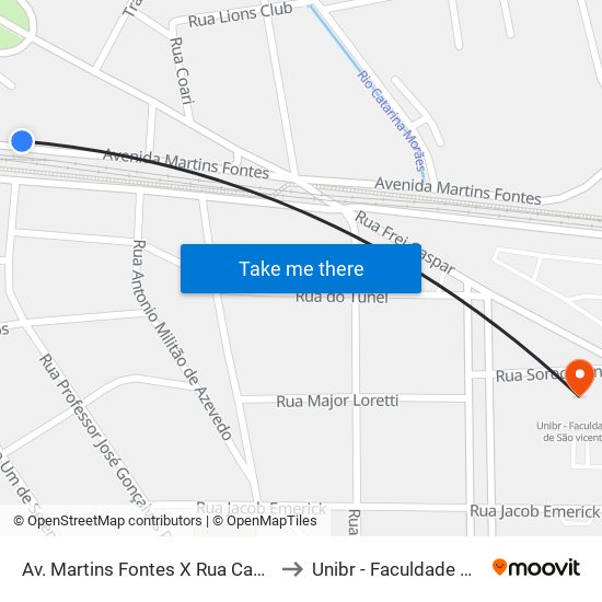 Av. Martins Fontes X Rua Caminho Dos Barreiros to Unibr - Faculdade De São Vicente map