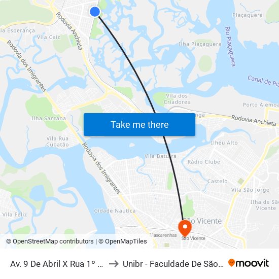 Av. 9 De Abril X Rua 1º De Maio to Unibr - Faculdade De São Vicente map