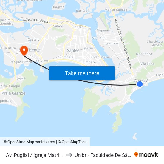 Av. Puglisi / Igreja Matriz (Centro) to Unibr - Faculdade De São Vicente map