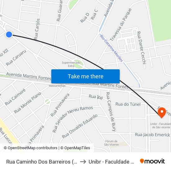 Rua Caminho Dos Barreiros (Empório Beira Mar) to Unibr - Faculdade De São Vicente map