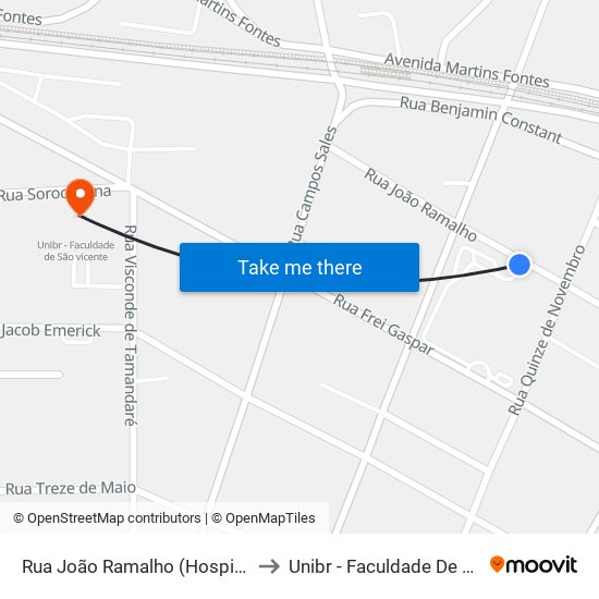 Rua João Ramalho (Hospital São José) to Unibr - Faculdade De São Vicente map