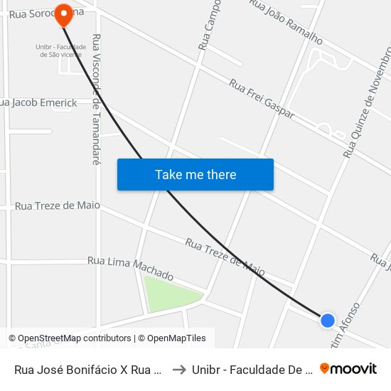 Rua José Bonifácio X Rua Martim Afonso to Unibr - Faculdade De São Vicente map