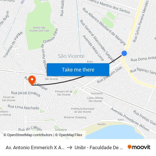 Av. Antonio Emmerich  X Av. 9 De Julho to Unibr - Faculdade De São Vicente map